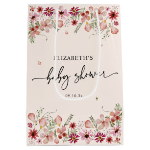 Elegant Blush Pink Wildflowers Baby Shower Medium Gift Bag