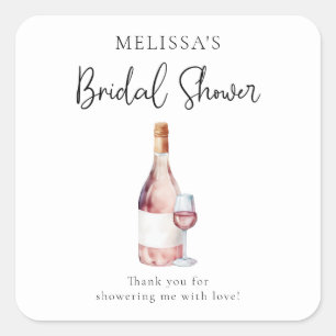 Elegant Blush Pink Wine Bridal Shower Favour Square Sticker