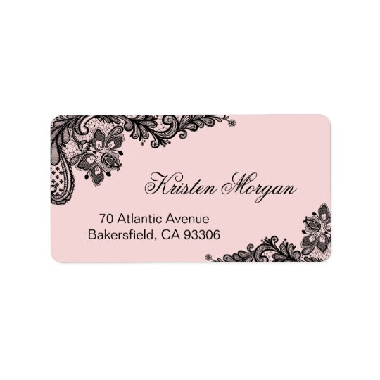 Elegant Blush Pink with Black Lace Unique Address Label
