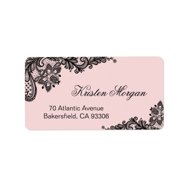 Elegant Blush Pink with Black Lace Unique Label (Front)