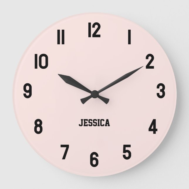 Elegant Blush Pink With Black Numbers Personised Large Clock (Front)