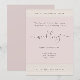 Elegant Blush Pink Wood Grain Stripes Chic Wedding Invitation