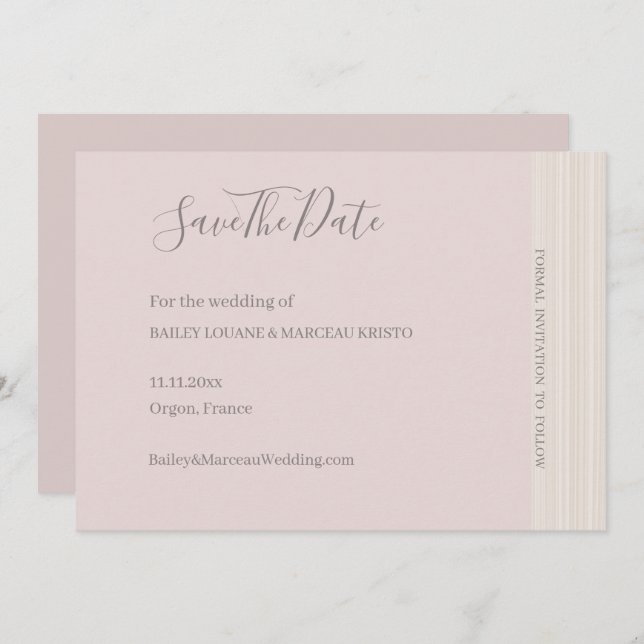 Elegant Blush Pink WoodGrain Save The Date Wedding Invitation (Front/Back)