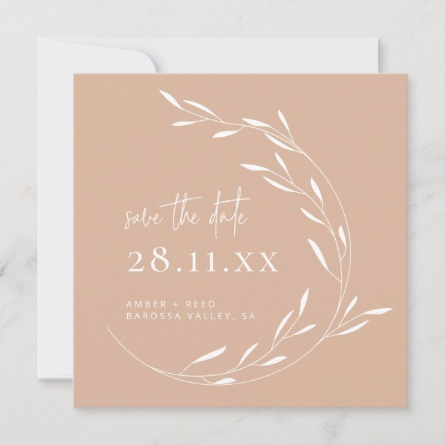 Elegant Blush Pink Wreath Square Save the Date (Front)