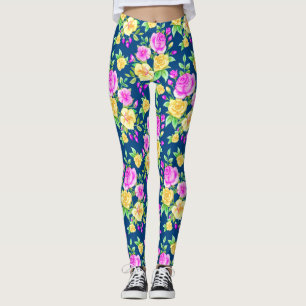Elegant Blush Pink Yellow Rose Floral Pattern Leggings