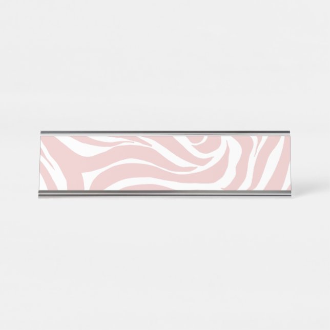 Elegant Blush Pink Zebra White Animal Print Desk Name Plate (Front)