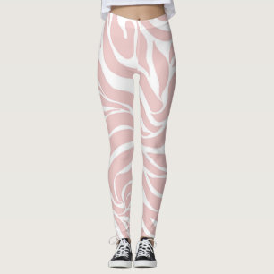 Elegant Blush Pink Zebra White Animal Print Leggings