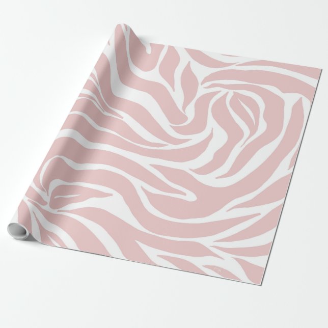 Elegant Blush Pink Zebra White Animal Print Wrapping Paper (Unrolled)