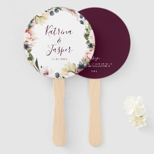 Elegant Blush Plum Floral Wedding Hand Fans