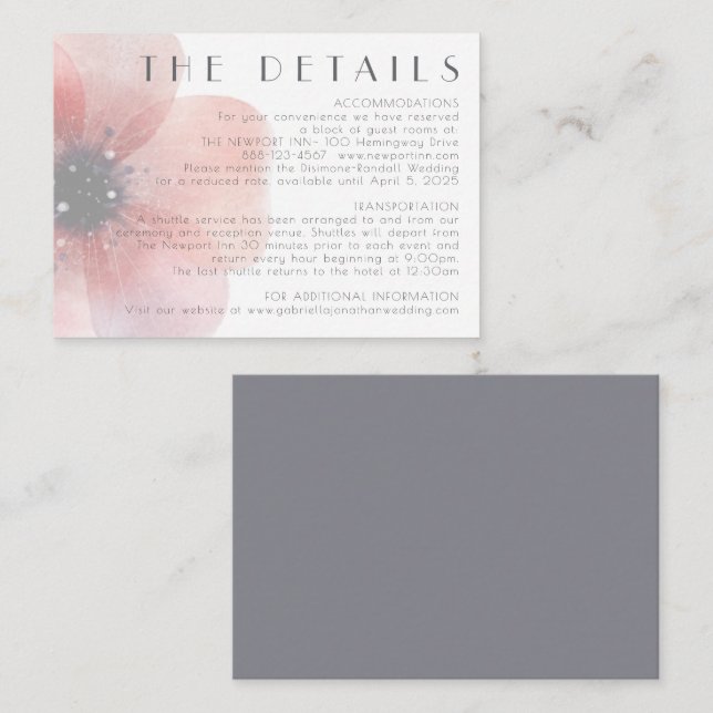 Elegant Blush Poppy Wedding Details Grey Enclosure (Front/Back)