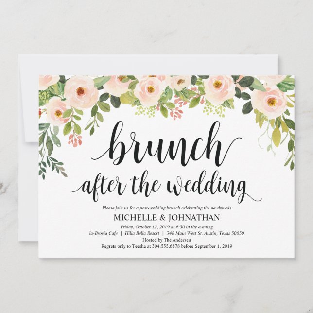 Elegant Blush Post Wedding Brunch Invitation Card (Front)