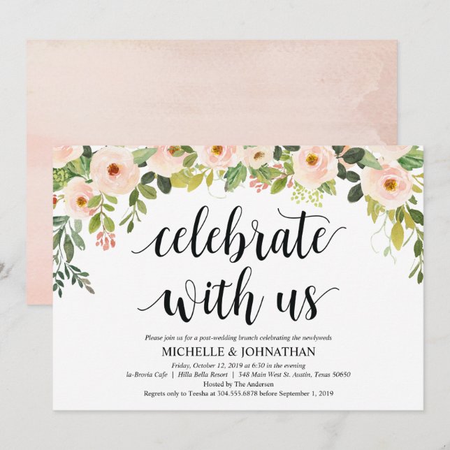 Elegant Blush Post Wedding Brunch Invitation Card (Front/Back)