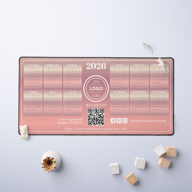 Elegant Blush Promotional Business 2026 Calendar Desk Mat (Kids Table)