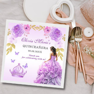 Elegant Blush Purple Floral Quinceañera Birthday Napkin
