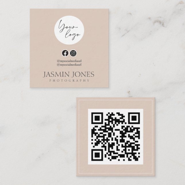 Elegant Blush QR Code Square Business Card (Front/Back)