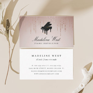 Elegant Blush Rain Piano Instructor Music Teacher Business Card