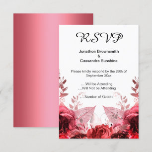 ELEGANT BLUSH RED FLORAL METALLIC RSVP INVITATION