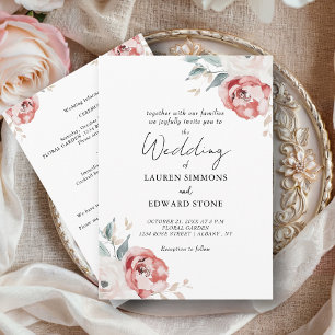 Elegant Blush Red Ivory Roses All In One Wedding Invitation