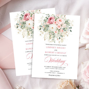 Elegant Blush Rose Boho Floral Wedding Invitation
