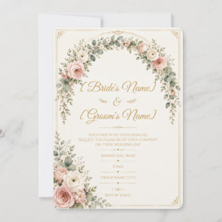 Elegant Blush Rose Botanical Wedding Invitation