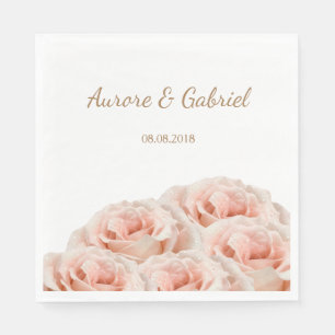 Elegant Blush Rose bouquet Floral Gold Wedding Napkin