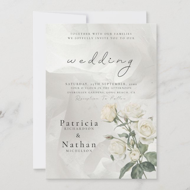 Elegant Blush Rose Floral Frame Wedding Invitation (Front)