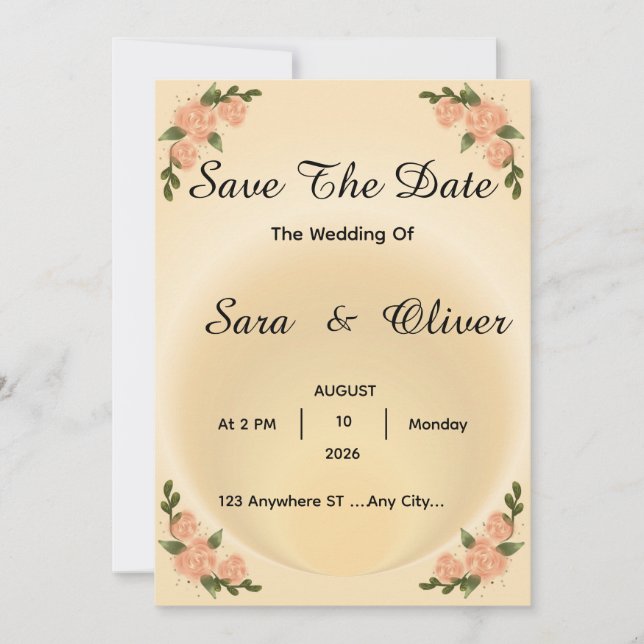 Elegant Blush Rose Floral Save The Date (Front)
