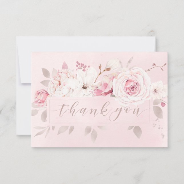 Elegant Blush Rose Floral Wedding Thank You (Front)