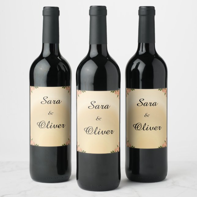 Elegant Blush Rose Floral Wine Label (Bottles)