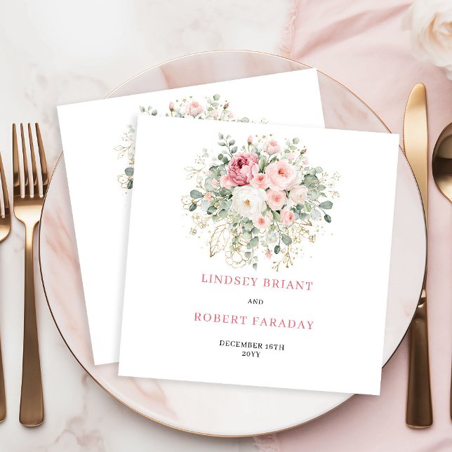 Elegant Blush Rose Gold Boho Wedding Napkins (Elegant Blush Rose Gold Greenery Boho Wedding Napkins)