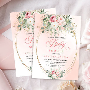Elegant Blush Rose Gold Girl Baby Shower Invite