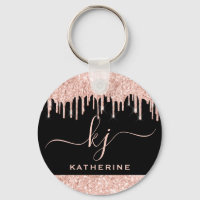 Elegant Blush Rose Gold Glitter Drips 2 Monogram 