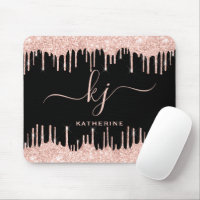 Elegant Blush Rose Gold Glitter Drips 2 Monogram 