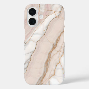 Elegant Blush Rose Gold Marble  iPhone 16 Case