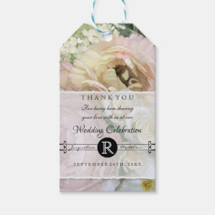Elegant Blush Rose Peony Bouquet Garden Floral Art Gift Tags