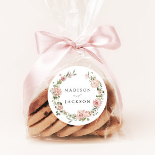 Elegant Blush Roses and Greenery Wedding Classic Round Sticker