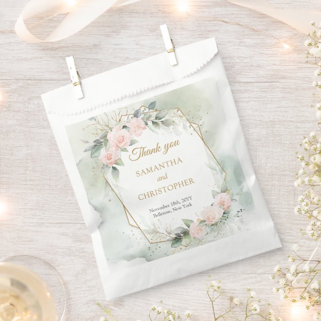 Elegant blush roses greenery and gold wedding favour bags (Clipped)