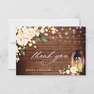 Elegant Blush Roses Rustic Wood Lantern Thank You Card