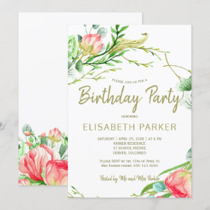 Elegant blush sage garden roses birthday party invitation