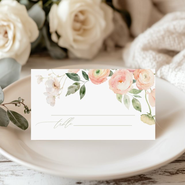 Elegant Blush & Sage Green Flowers Wedding  Place Card (Creator Uploaded)
