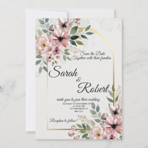 Elegant Blush Sage Wedding Save The Date Floral Invitation
