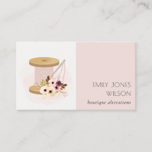 Elegant Blush Spool Needle Watercolor Flora Tailor Business Card