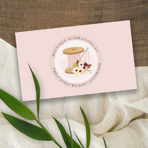 Elegant Blush Spool Needle Watercolor Flora Tailor Business Card