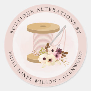 Elegant Blush Spool Needle Watercolor Flora Tailor Classic Round Sticker