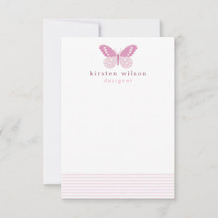 Elegant Blush Stripes & Butterfly - Personalised Card