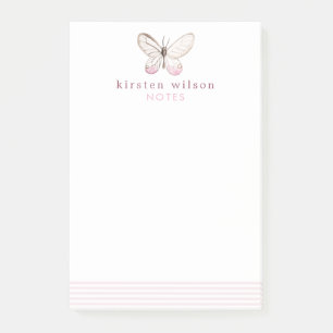 Elegant Blush Stripes & Butterfly Post-it Notes