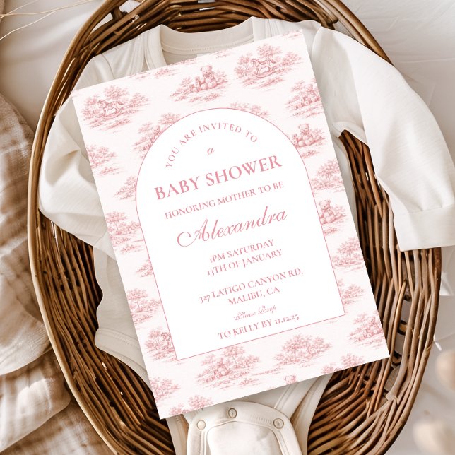 Elegant Blush Toile Baby Shower Invitation (Creator Uploaded)