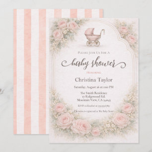 Elegant Blush Vintage Rose Baby Shower  Invitation