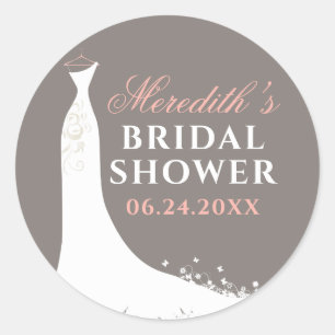 Elegant Blush Warm Grey Wedding Gown Bridal Show Classic Round Sticker
