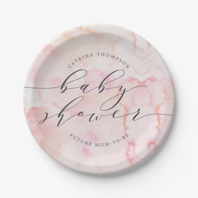 Elegant Blush Watercolor Baby Shower Paper Paper Plate (Front)